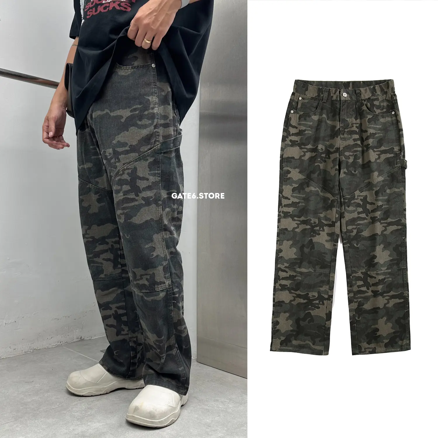 Quần Jean Nam camo LK, quần bò dài dáng suông ống rộng streetstyle Hàn Quốc 233 - GATE6 - 5008
