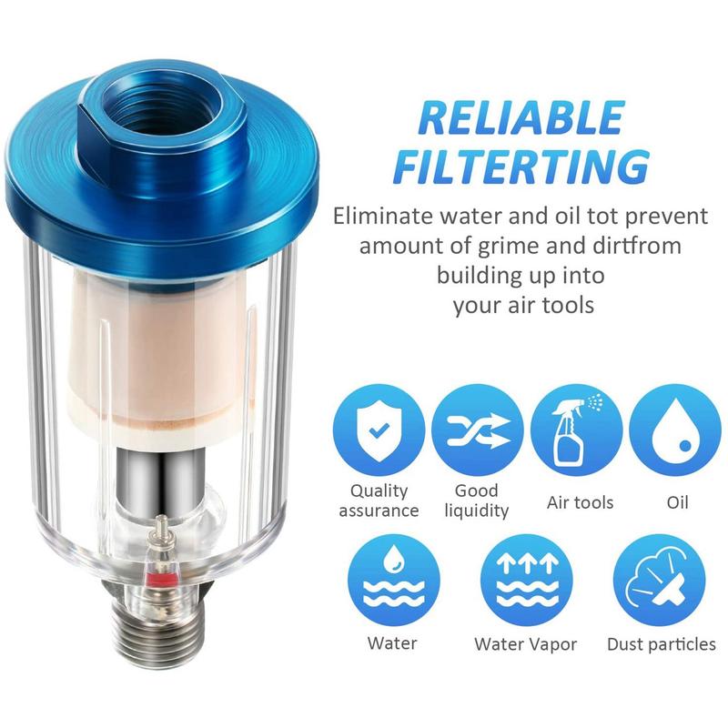 3 Pieces Water Oil Separator Filter Airbrush Filter Moisture Separator for Air Line Compressor Fitting, 1/4 Inch NPT Inlet and Outlet 3