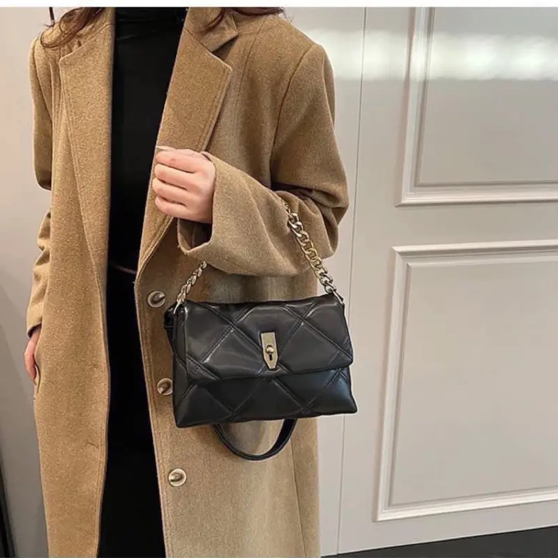 Túi dây xích cầm tay đeo chéo bản to sang trọng đi làm đi chơi Bag Nữ Nhung Da Kem Tote Đeo Vai Chữ Nhật 3