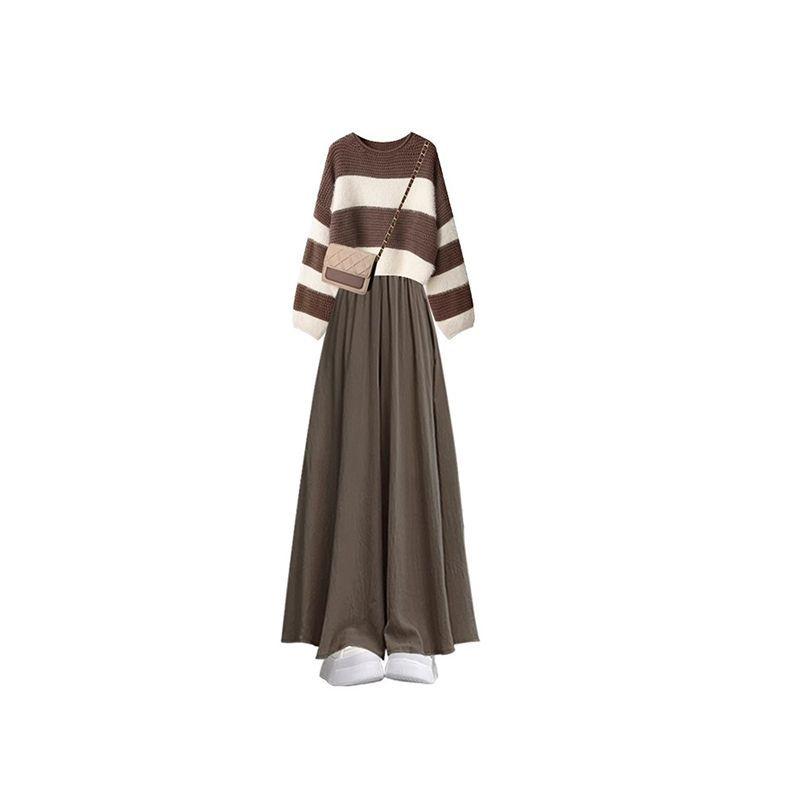 Product Introduction of Maillard Wear Loose Dress Early Autumn Women's Korean Style Simple and Elegant Suit Sweater Long Culottes 4