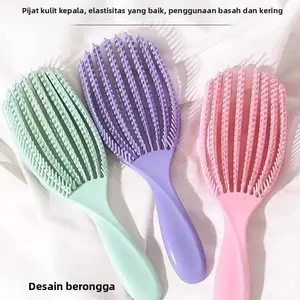 Sisir kerang berlubang untuk model rambut panjang yang mengembang, khusus untuk wanita, sisir untuk mengatasi kusut dan pijat, bisa digunakan untuk rambut basah dan kering.
