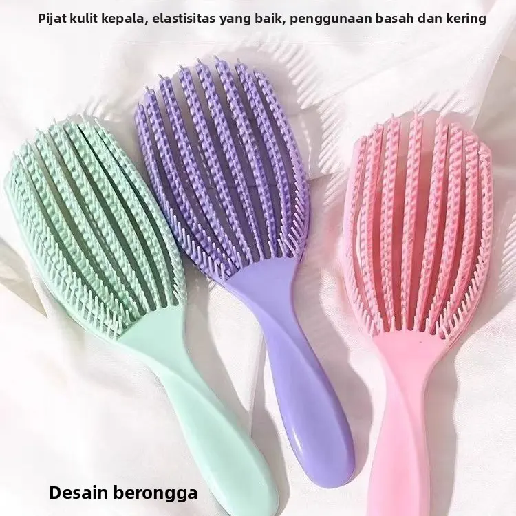 Sisir kerang berlubang untuk model rambut panjang yang mengembang, khusus untuk wanita, sisir untuk mengatasi kusut dan pijat, bisa digunakan untuk rambut basah dan kering.