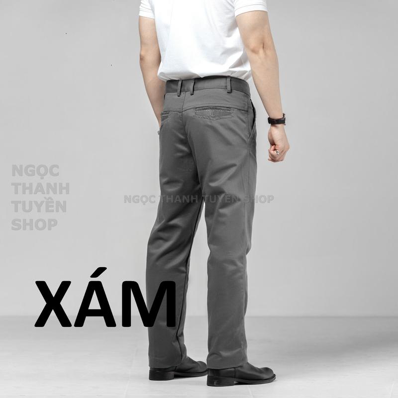 Quần Kaki Nam Dài Trung Niên Công Sở 100% Cotton Màu Kem Thêu Hoa Văn Có Túi Menswear Pants quana  unam
