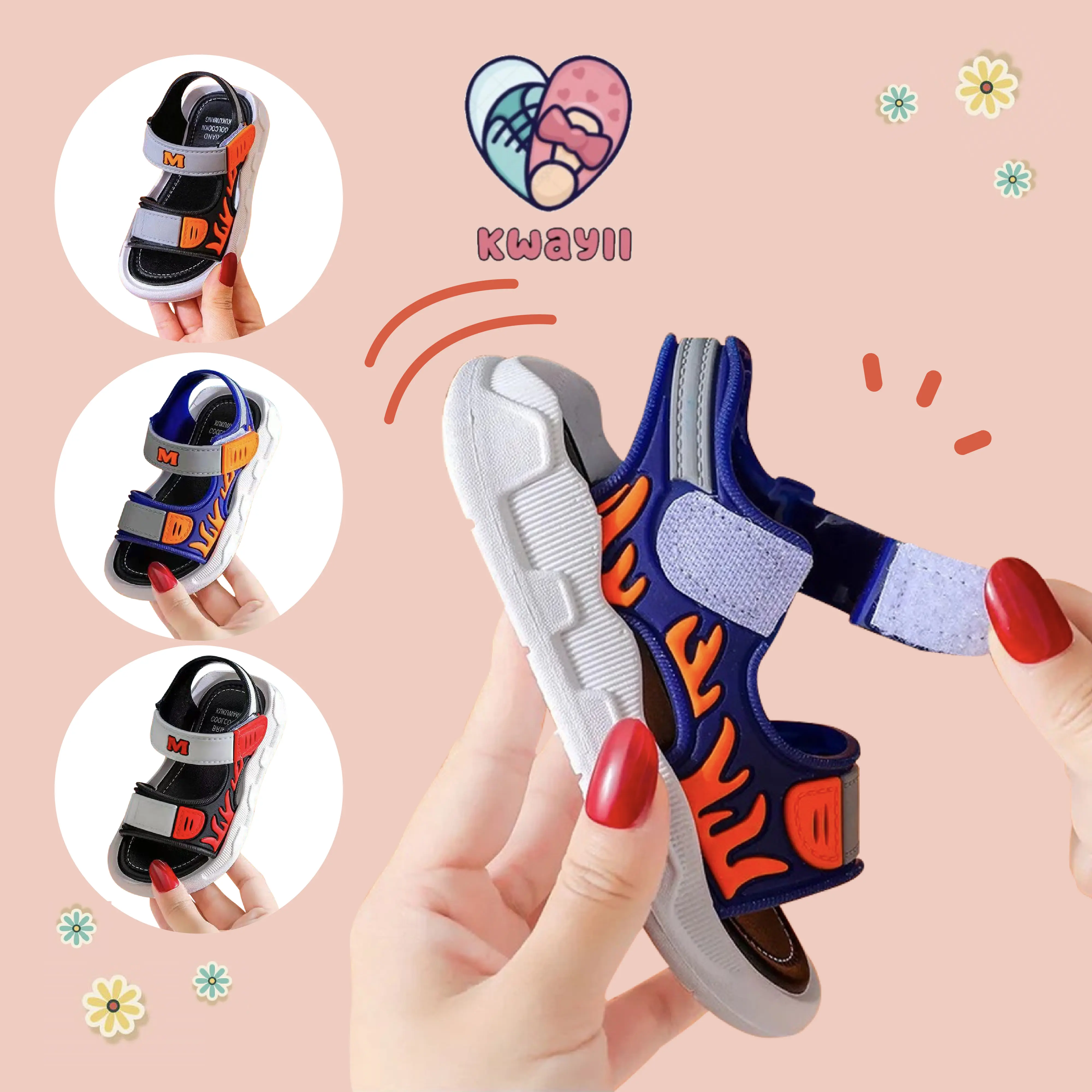 【Ready Stock】Kwayii Kids Outdoor Fashion Boys Sandal Slipper| Selipar Budak Lelaki | Cool Design | Soft & Comfortable