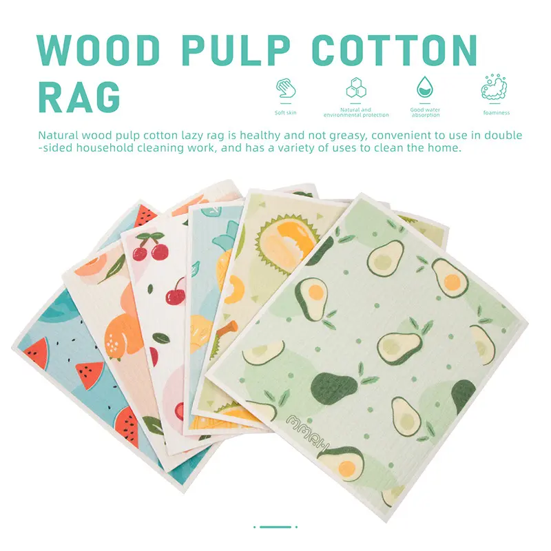 Wholesale Swedish Wood Pulp Sponge Dishcloth Absorbent Scouring Pad Oil Lazy Dish Towel Kitchen German Cloth