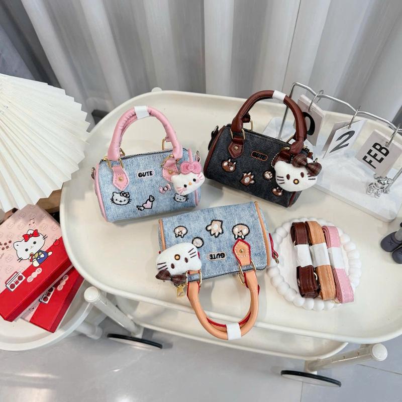  Túi xách mini denim kitty dễ thương túi trống nữ đeo chéo – phối quai da charm mèo xinh - TXN263 