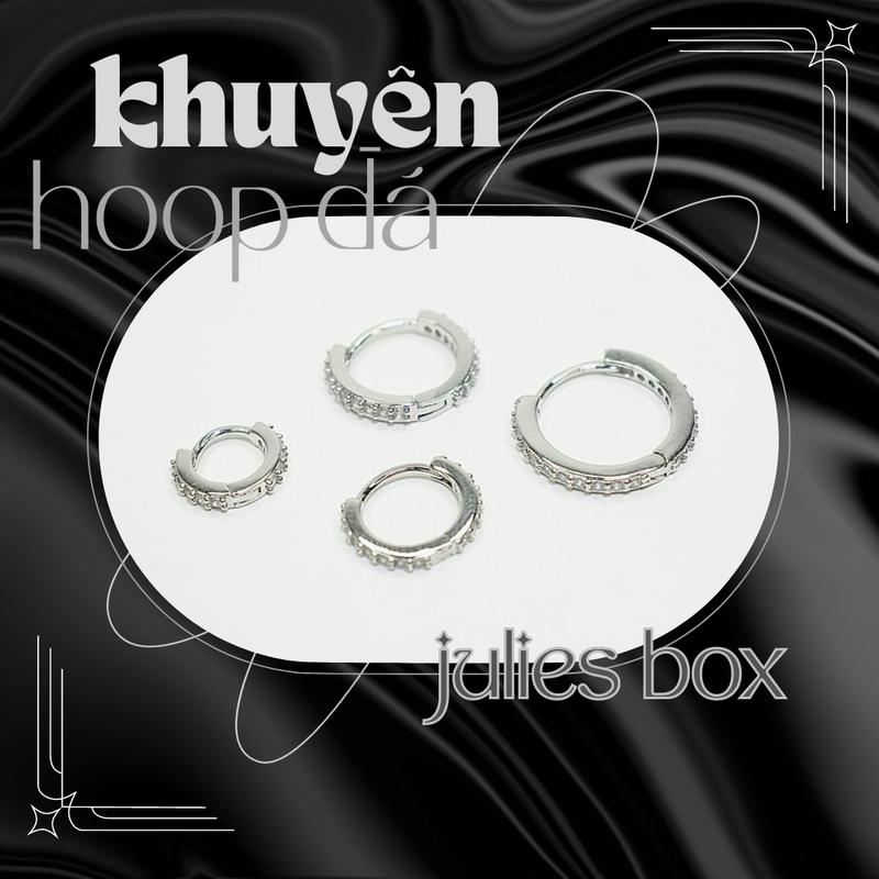 [1 Chiếc] [BẤM] Khuyên Tai Hoop Đính Hạt TRẮNG Nhiều Size Phù Hợp Helix Lobe Cách Điệu Unisex Không Gỉ Julies Box 66