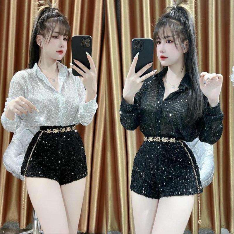  Áo sơ mi nữ nhũ kim sa phong cách sexy đi tiệc cưới KO BAO GỒM QUẦN 