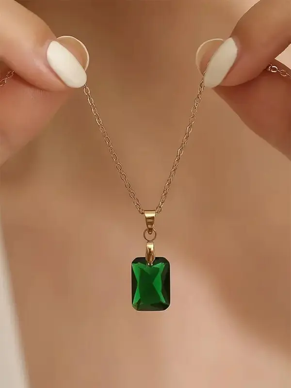 Elegant Artificial Gemstone Decor Pendant Necklace for Women & Girls, Fashion Jewelry for Party, Daily Neck Decor, Trendy All-match & Exquisite Jewelry for Birthday Gift 0