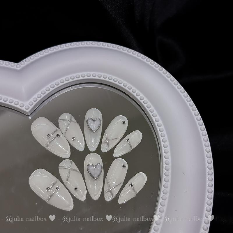 JuliaNailbox Mã 913 thạch gạo tráng gương Móng tay giả thiết kế thủ công sơn gel tặng kèm keo miếng dán dũa bông lau móng gắn dễ dàng tiện lợi có thể tái sử dụng