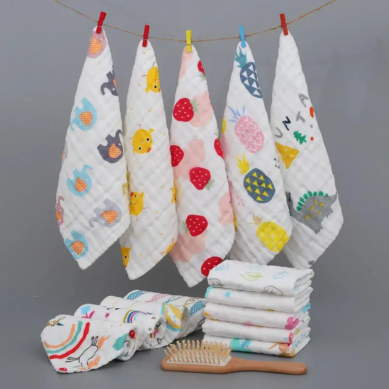 pieces/baby towel-6 layers of pure cotton gauze soft cartoon pattern bath towel feeding saliva towel