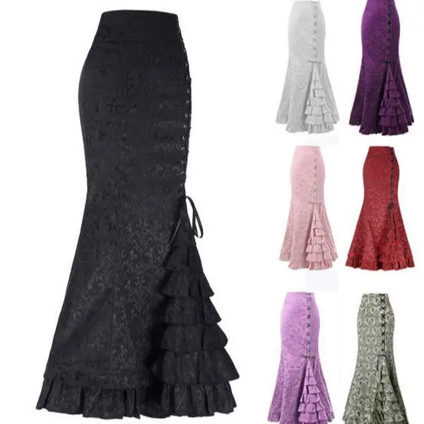 Jacquard Fishtail Skirt Steampunk Vintage Skirt Gothic Skirt Victoria Maxi Skirt Womenswear Bottom Minimalist Comfort Basic graduation  dress Black