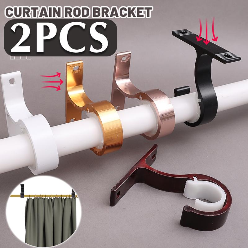 2Pcs Easy Install Curtain Rod Brackets Home Ceiling Curtain Rod ...