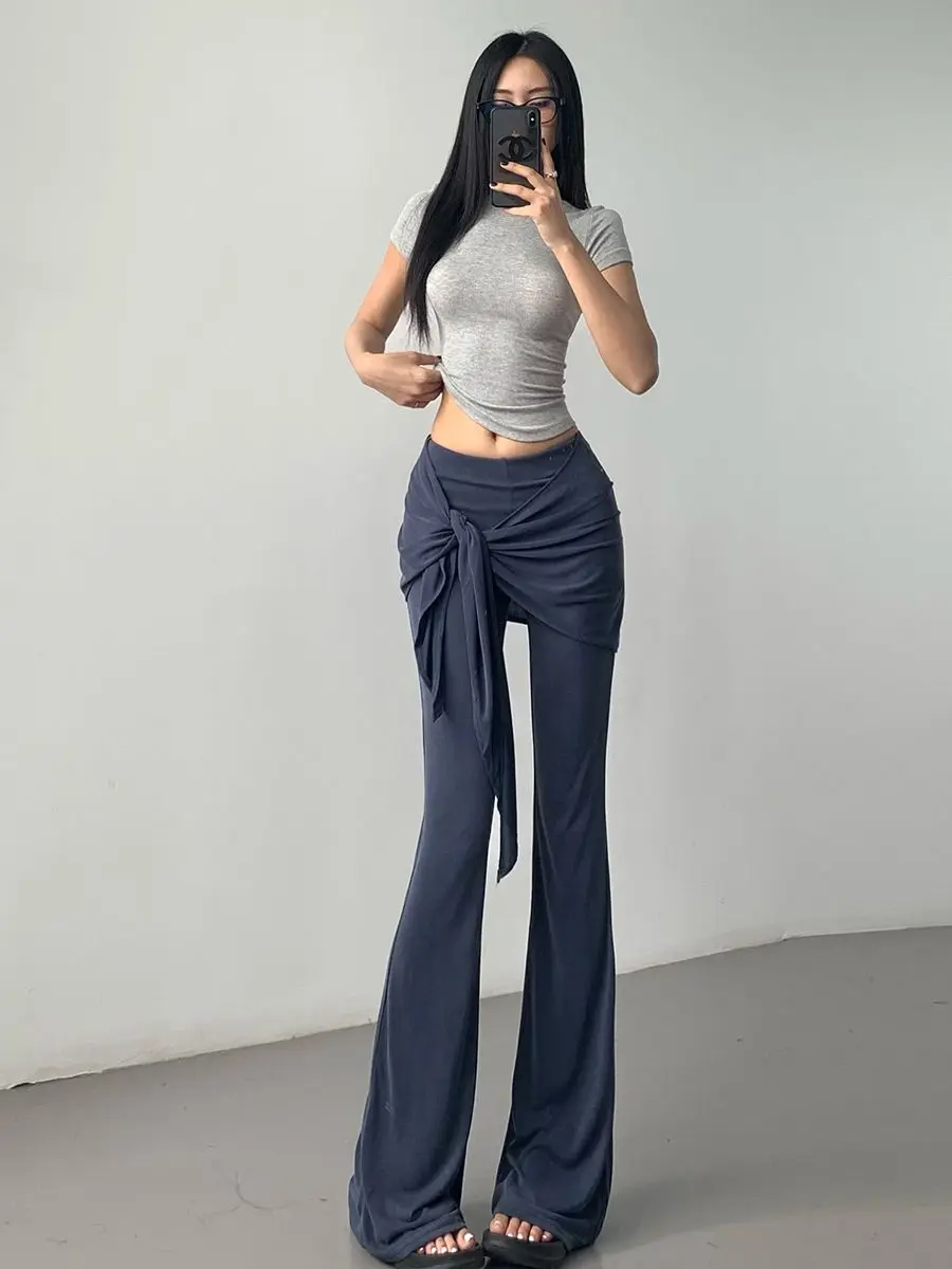 Quần Thường Ngày Ruth, Thiết Kế Giả Hai Mảnh, Buộc Dây Và Rút Siêu Nhỏ, Dành Cho Nữ, Thiết Kế Đẹp, Cạp Cao, Che Hông, Chân Nhẹ Nhàng Và Quần Dài Women Pants