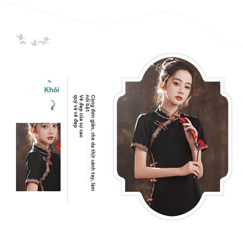 Product Introduction of Sườn Xám, Màu Đen, Bộ Sưu Tập Mùa Hè Mới 2024, Cải Tiến Trẻ Trung, Cao Cấp Và Thanh Lịch, Cỡ Nhỏ Thời Trang Trung Quốc Cao Cấp Nữ Women Dress 6