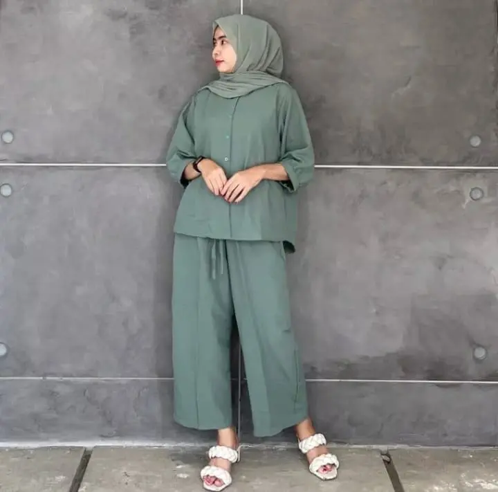 SETELAN VIRAL BAHAN CRINGKLE AIR FLOW // SETCEL // SETELAN BAJU CELANA WANITA // JUMBO // STANDAR // ONE SIZE Polos airflow muslim Nyaman Crinkle Panjang Atasan Kancing 2