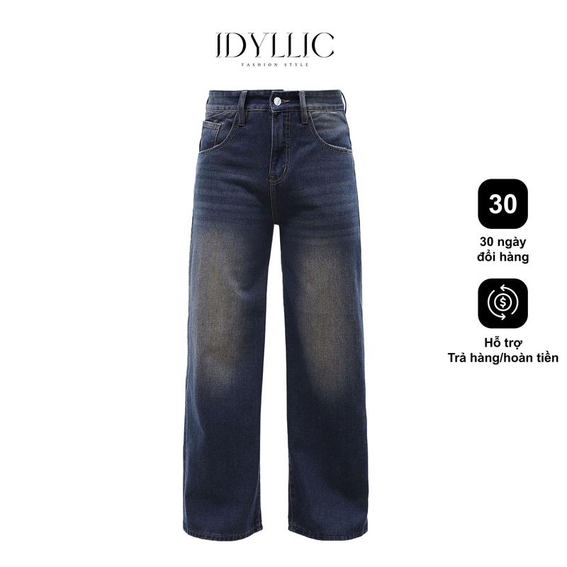 [IDYLLIC] Quần jean nam nữ ống suông rộng thời trang màu xanh đậm wash trắng IDY9 Menswear Cotton Pants