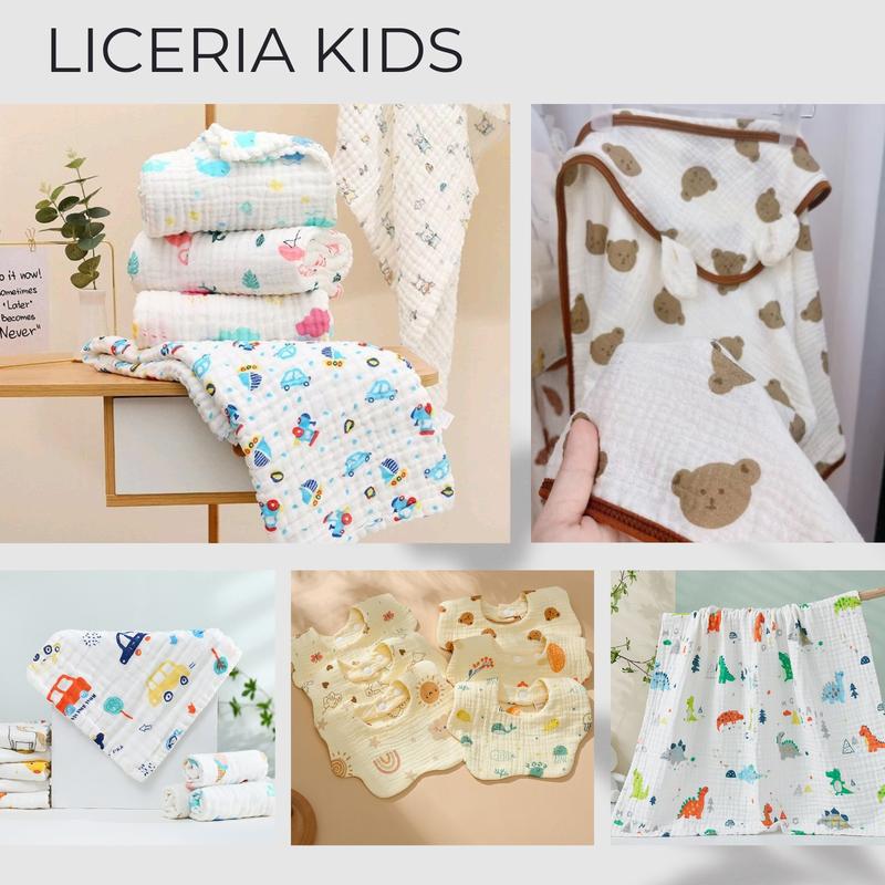 Combo cho bé sơ sinh[ 1 Ủ choàng sơ sinh + 1 Khăn tắm xô 5 lớp + 1 Khăn tắm quấn sợi che 2 lớp +Set 5 khăn sữa xô nhăn 5 lớp + Set 5 khăn sữa xô muslin 2 lớp+ Sét 5 yếm tam giác]