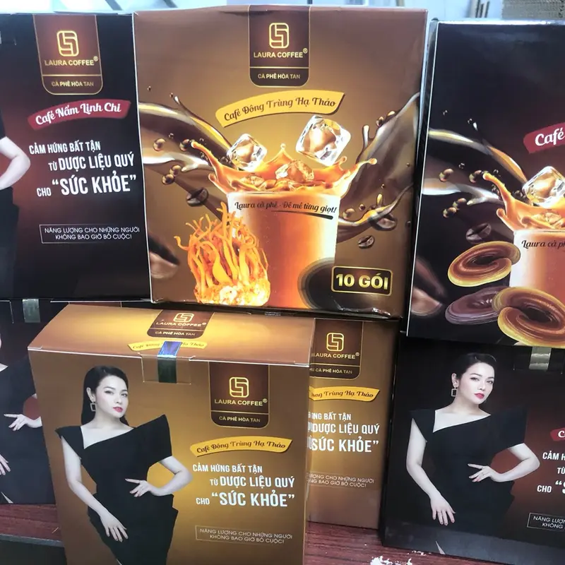 6 hộp 2 vị gồm 3 hộp cà phê Đông trùng hạ thảo và 3 hộp caffe Nấm Linh Chi Cà phê sữa dạng bột hòa tan Laura coffee đậm vị loại 10 gói mỗi hộp của nhà Nhật Kim Anh Cafe nuoc  ngot nescafe  white 3