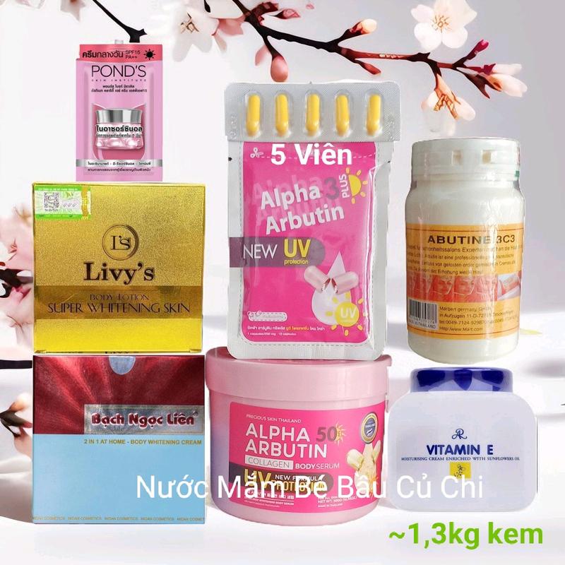 [7 Món] Bộ Sản Phẩm Kem Trộn Bạch Ngọc Liên+.... Bộ gần 1,3kg kem hỗ trợ dưỡng trắng da Body Nữ