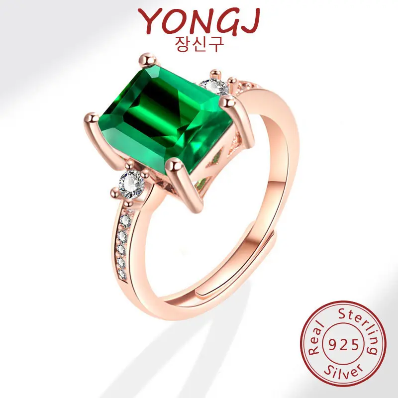 18K Rose Gold Plated New Inlaid Emerald Colored Gems Open Ring for Women