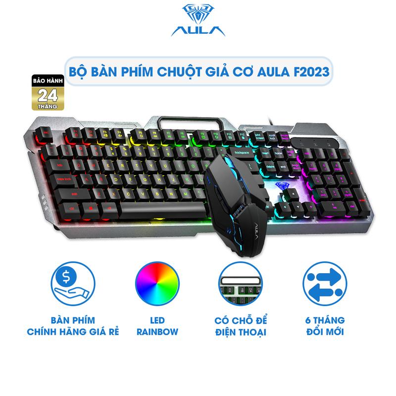 Combo Chuột Bàn Phím Giả Cơ Có Chơi Game Dây Giá Rẻ AULA F2023 Có Đèn Led Rainbow Gaming