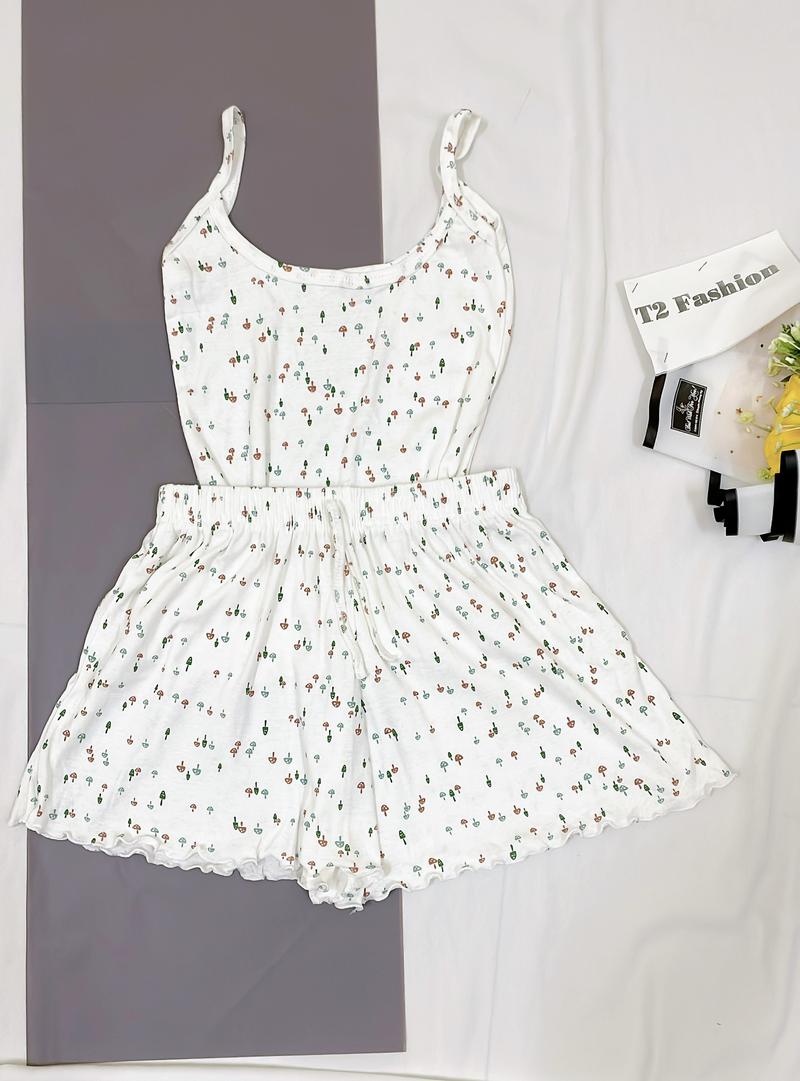 Product Introduction of Sét bộ đồ ngủ áo 2 dây và quần đùi họa tiết siu xinh chất Cotton co giãn T029 Nữ Nhung 20
