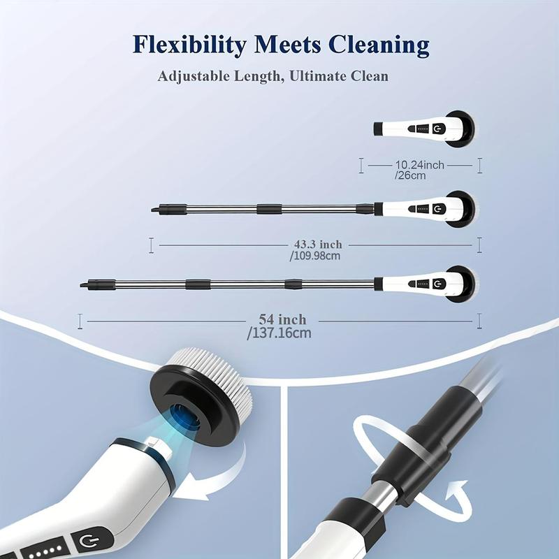 Product Introduction of Electric Cleaning Brush, Wireless Shower Brush with Replaceable Brush Heads & Adjustable Extension Rod, Household Cleaning Tool for Bathroom, Kitchen, Bathroom Cleaning Accessories 1