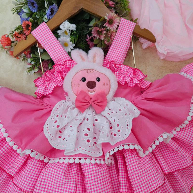 đầm lolita 3 tang màu hồng , thỏ chất thô cotton cho bé từ 5kg đến 20kg Vải Cotton 6