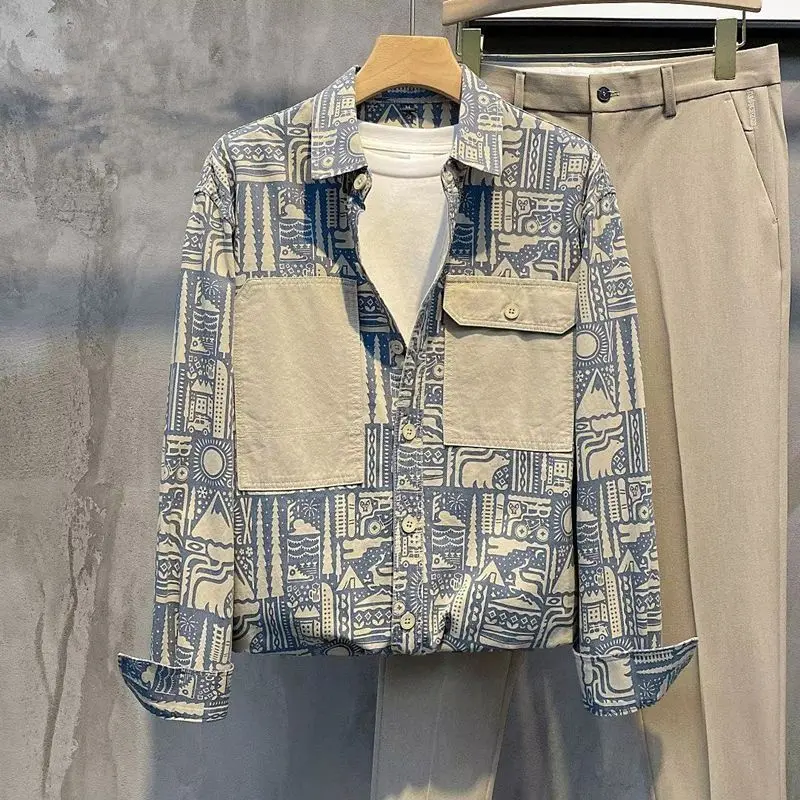 Áo Sơ Mi In Hình Cổ Điển Cá Nhân Hóa, Thương Hiệu Thời Trang, Dành Cho Nam, Phong Cách Hàn Quốc, In Toàn Bộ, Cổ Bẻ Áo Polo Thường Ngày Dài Tay, Áo Sơ Mi Dụng Cụ, Thích Hợp Cho Mùa Xuân Và Mùa Thu