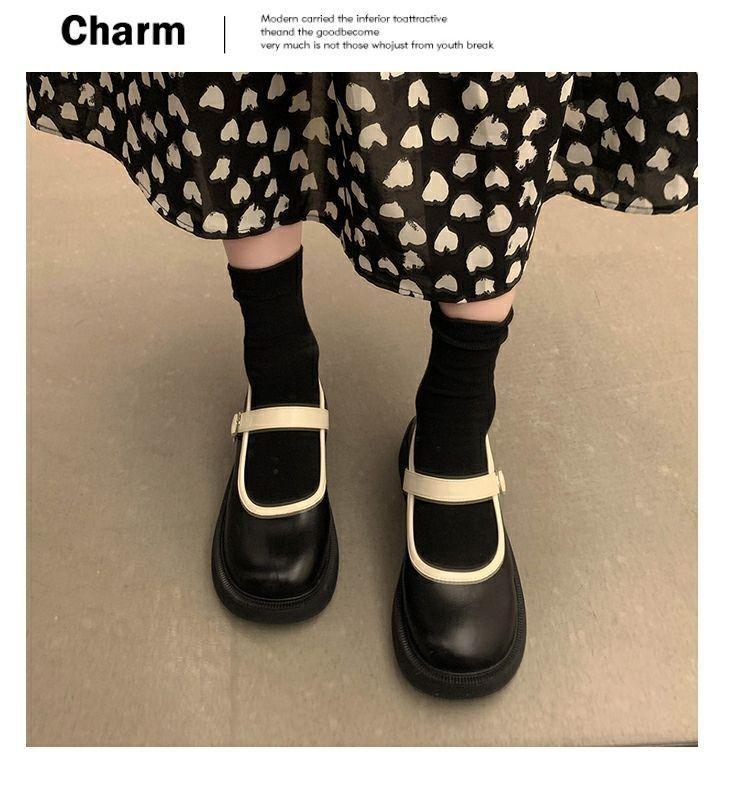 Product Introduction of Fashionable Thick-Soled Mary Jane Leather Shoes 2024 Soft-Soled Buckle Retro Low-Cut Chunky Heel Shoes with Single-Layer Shoes 11
