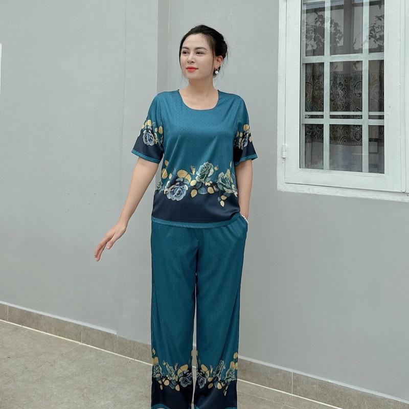 Y5 Đồ Bộ Trung Niên Quần Dài Họa Tiết Hoa Hồng Sang Trọng Cho Các Cô Các Mẹ, Tự Tin Diện Ở Nhà Hay Ra Đường Nữ Women 5