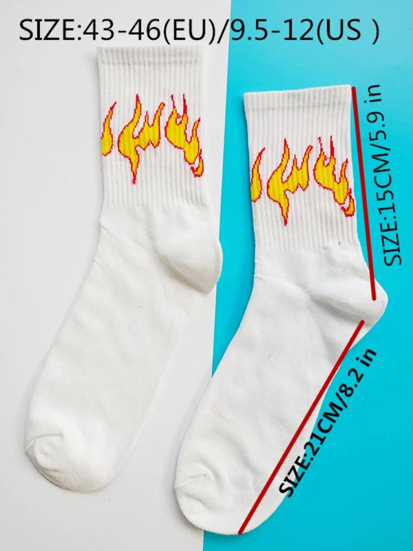 Men's Flame Print Crew Socks, Casual Comfy Breathable Socks, Multipack Socks for All Seasons 3