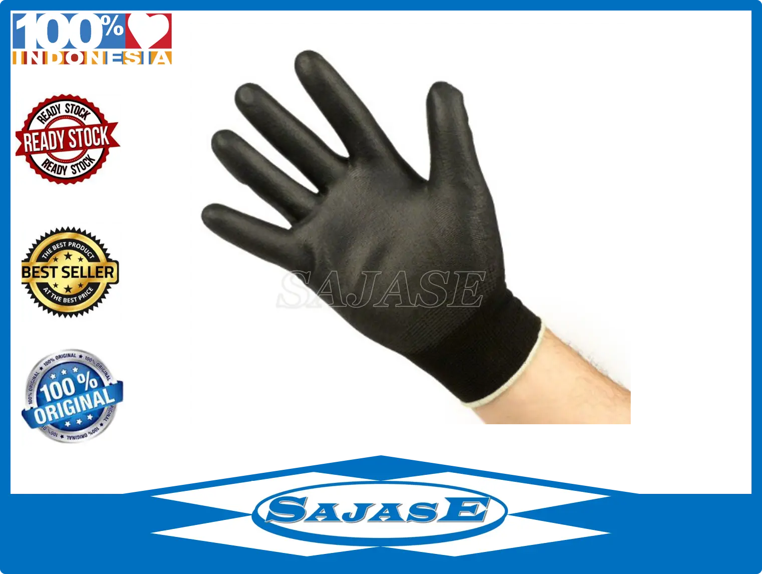 Sarung Tangan Safety Palm Fit Hitam Putih harga Per Pasang Glove Safety Lapis Karet
