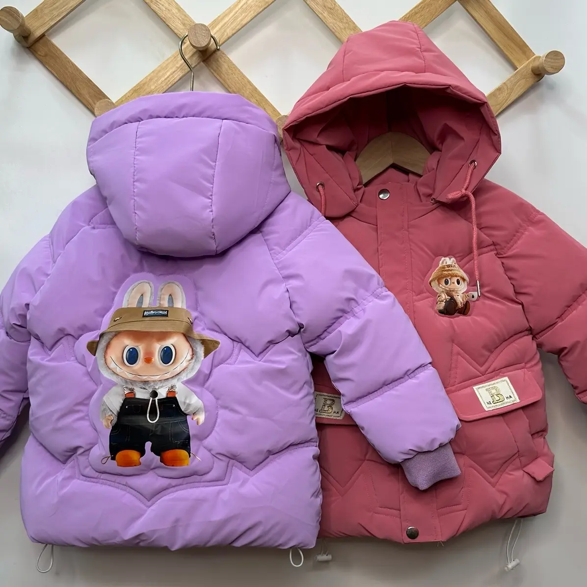 Áo phao nhung lì Labubu 3 lớp lót lông cho bé gái từ 13-36kg