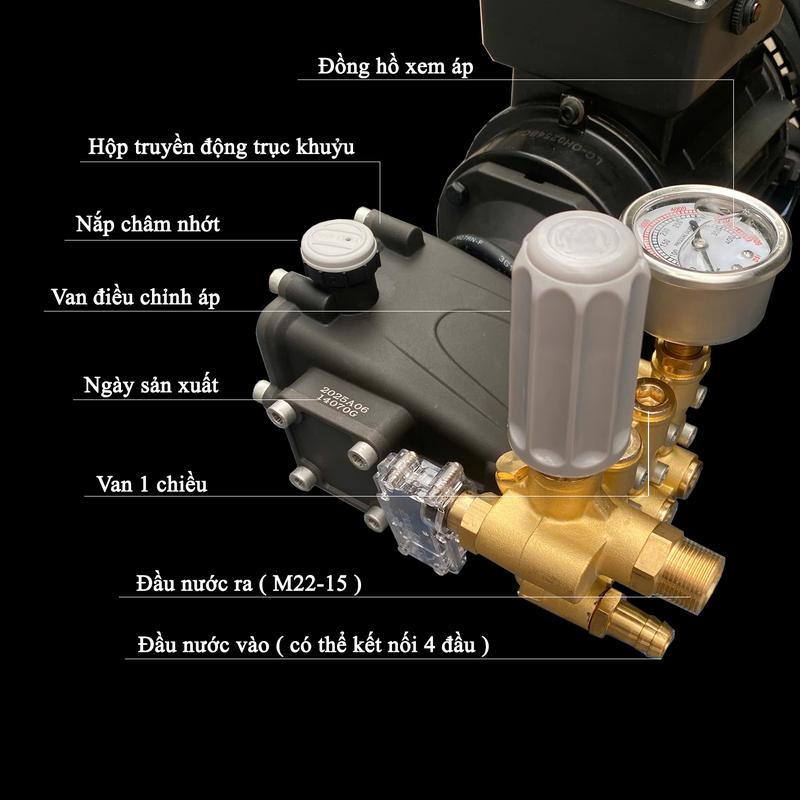 [2.2KW-tua nhanh-điện 220V] Động cơ motor và đầu bơm ti 1407 tiệm rửa xe detailing chuyên dùng, động cơ lõi đồng ty tráng ceramic, may rua xe cao áp công suất mạnh 120BAR,máy xịt rữa xe áp lực cao xịt rửa xe tải, sân vườn, quán ăn, tiệm rửa xe 10-15 chiếc 3