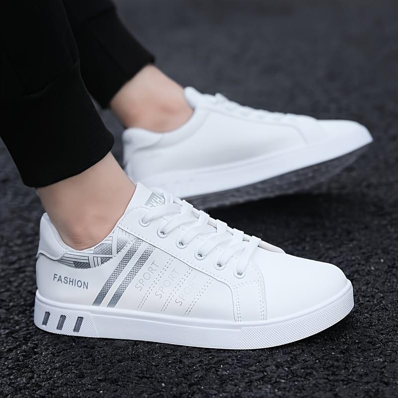 Product Introduction of Comfortable Breathable Men's Lace-up Sneakers, Striped Design Skateboard Shoes with Good Traction 25
