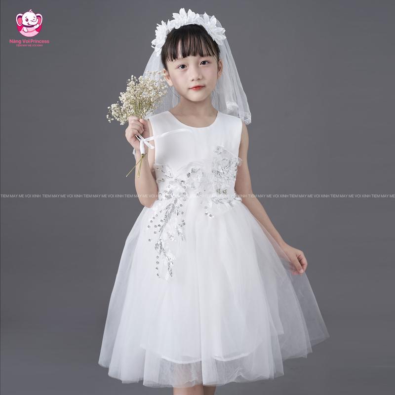   TIỆM MAY MẸ VOI XINH -Mua váy tặng phụ kiện  Váy công chúa đầm công chúa thiết kế thuê hoa thủ công màu trắng màu đỏ màu hồng màu vàng cho bé gái từ 7-35kg 