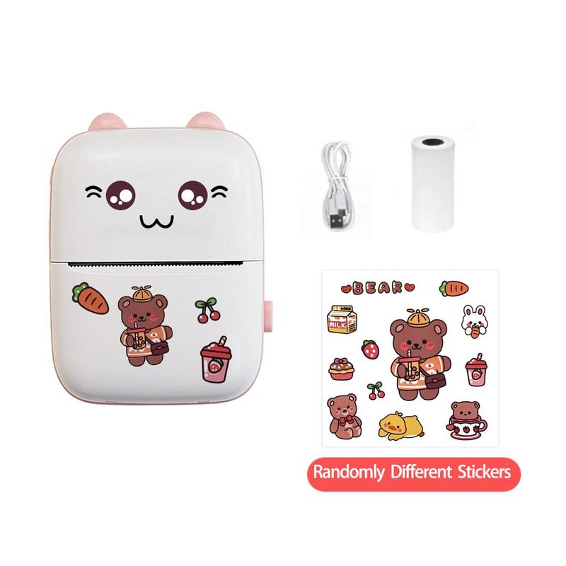 Product Introduction of Cute Cat Design Portable Printer, 1 Count Mini Printer with USB Cable, Multifunction Label Printer for Shopping List, Sticker & Study Note, Mini Photo Printer for Home Office School Journal 1