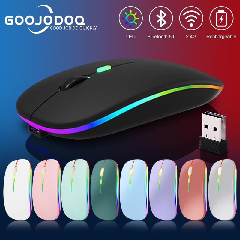 GOOJODOQ Chuột Bluetooth Chuột không dây có thể sạc lại Siêu mỏng Đèn LED yên lặng Chuột chơi game có đèn nền đầy màu sắc
