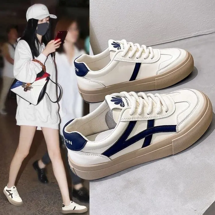 Giày Thể Thao Đế Bằng Thiết Kế Khối Màu Cổ Điển Dành Cho Nữ, Thẩm Mỹ Và Thoải Mái Shoes Sneaker