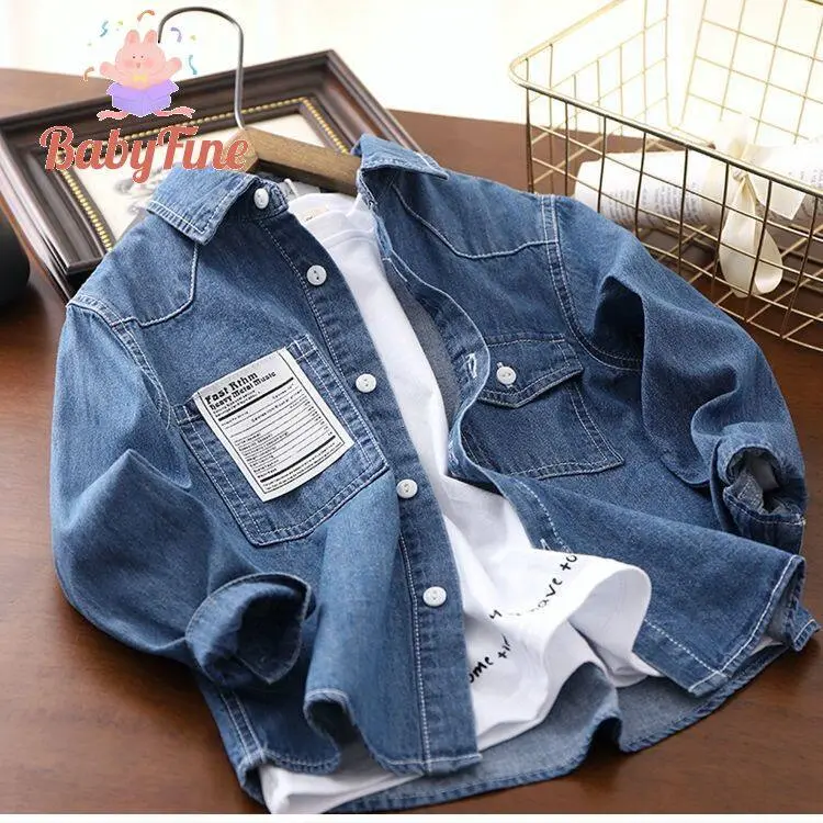 Áo Khoác Trẻ Em, Cho Em Bé Và Người Lớn Tuổi, Áo Khoác Denim, Áo Sơ Mi Denim Cho Bé Trai, Áo Khoác Cho Bé Trai, Áo Khoác Cho Bé Trai, Quần Áo Trẻ Em, Thích Hợp Cho Mùa Thu 0
