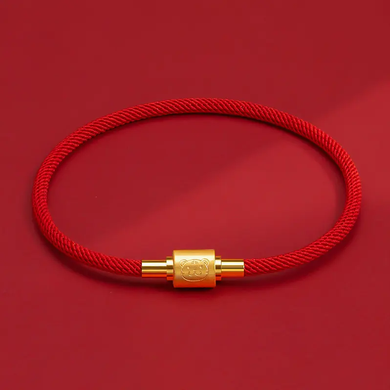 Vòng Tay Hạt May Mắn Cung Hoàng Đạo Mười Hai Con Giáp, Dây Đỏ, Khóa Chỉ Vàng, Có Thể Đeo Được, Vàng Cứng 3D