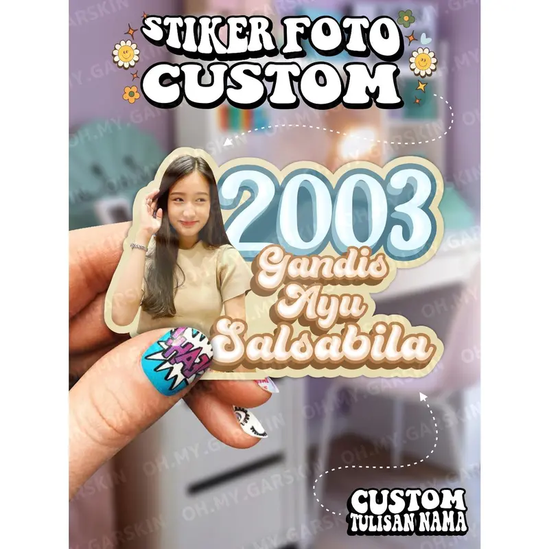 Stiker Foto dan Tulisan Nama Custom - Cetak Photo Stiker Waterproof 2