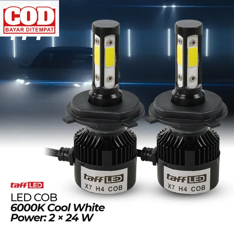 Lampu Depan Mobil LED COB Headlight H4 Cool White 2 PCS 0