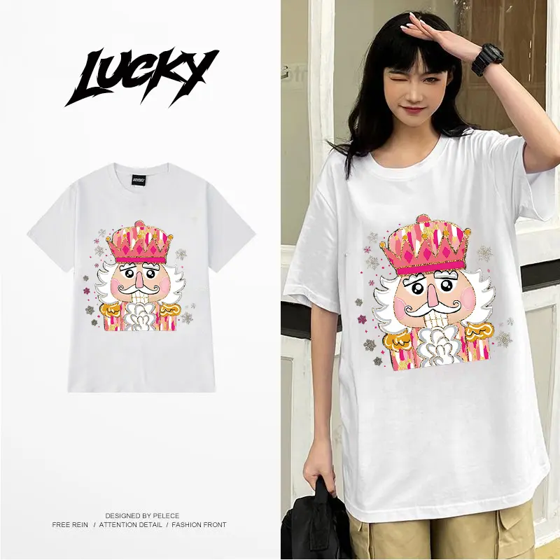 Cute trendy cotton short-sleepked T -shirt female casual round collar shirt