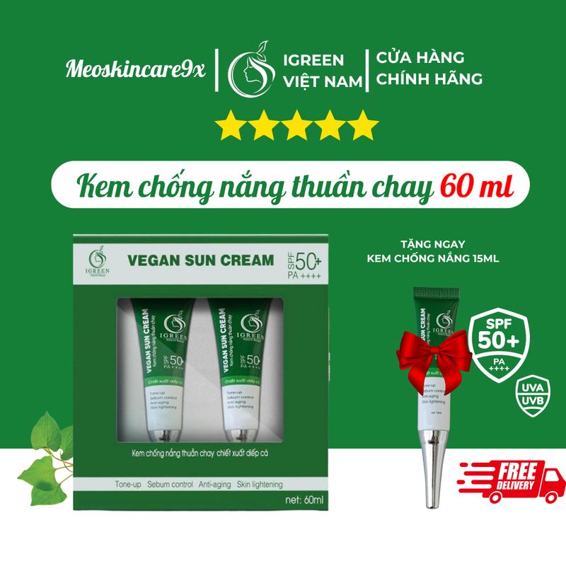 Kem chống nắng thuần chay da nhạy cảm, da mụn, da dầu, 60ml, SPF 50+, nâng tone, trắng da, kiềm dầu, dành cho da mụn, khô, nhạy cảm, mẹ bầu, mẹ bỉm
