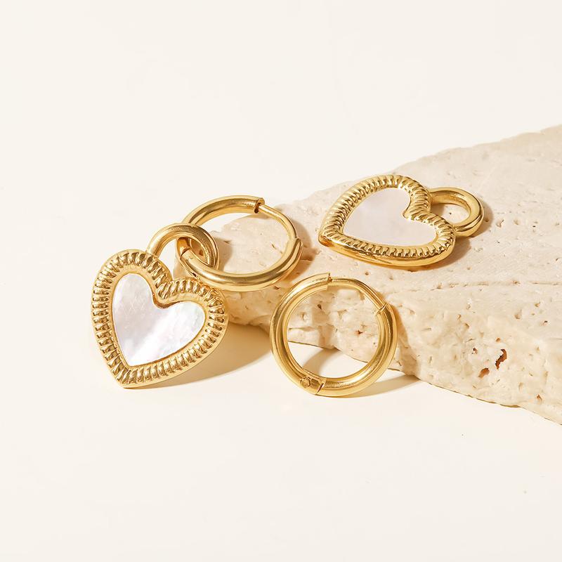 Product Introduction of 18K Gold Plated Stainless Steel White Heart Shape Design Pendant Earrings Ins Style Women Trendy Earrings Ornament Wholesale 8