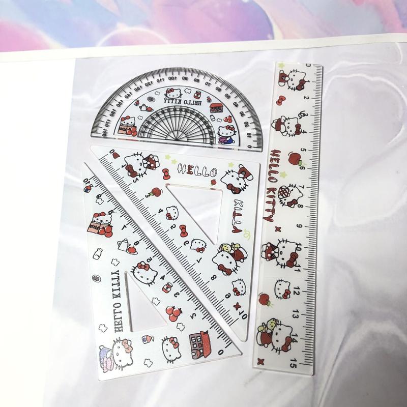 Cute Loopy Student Ruler Stationery Set Cute Crayon New Print Children's Measuring Triangle Rulers 5