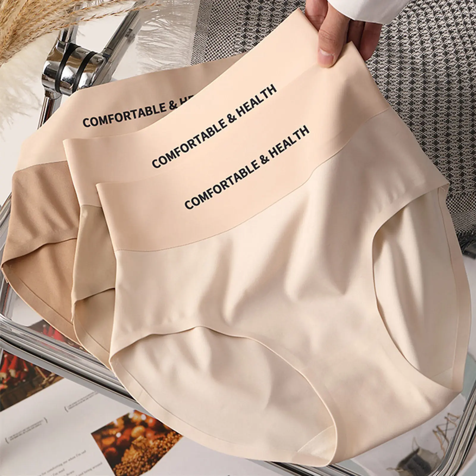 Fw.Q-Women Underpants Elastic Contrast Color High Waist Seamless Patchwork Butt-lifted Anti-septic Thin Breathable Lady Panties Female Inner Wear Clothes